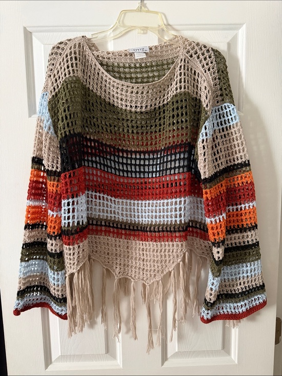 Vivid Sweaters - Vintage-Inspired Multicolor Crochet Fringe Sweater